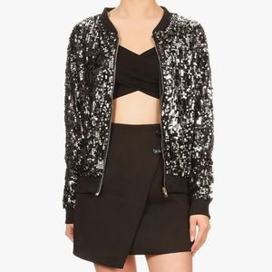 Womens Sequin Long Sleeve Front Zip Jacket with Rib